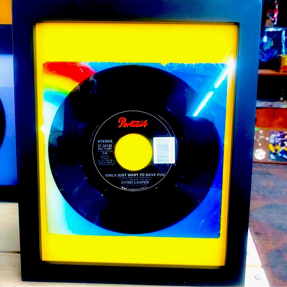 Cyndi Lauper vinyl framed “Girls Just Want to Have Fun” vintage 45.